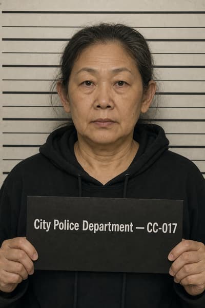 Amelia Kim — AI-generated mugshot of a fictional suspect
