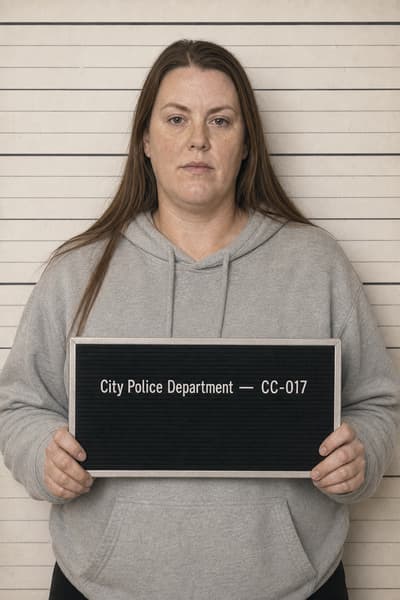 Mia Brennan — AI-generated mugshot of a fictional suspect