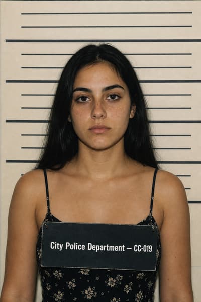 Ashley Petrakis — AI-generated mugshot of a fictional suspect