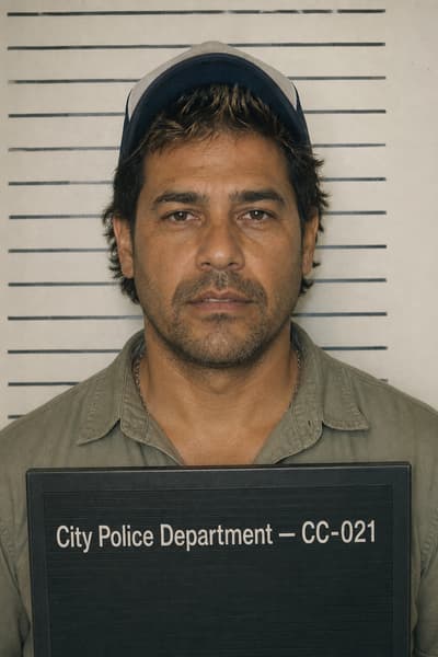 Christopher Sandoval — AI-generated mugshot of a fictional suspect