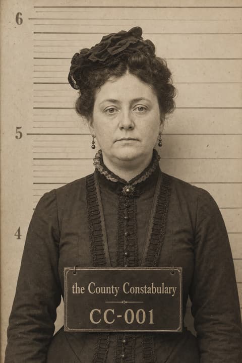 Sepia Victorian police booking photograph of a suspect holding a County Constabulary board